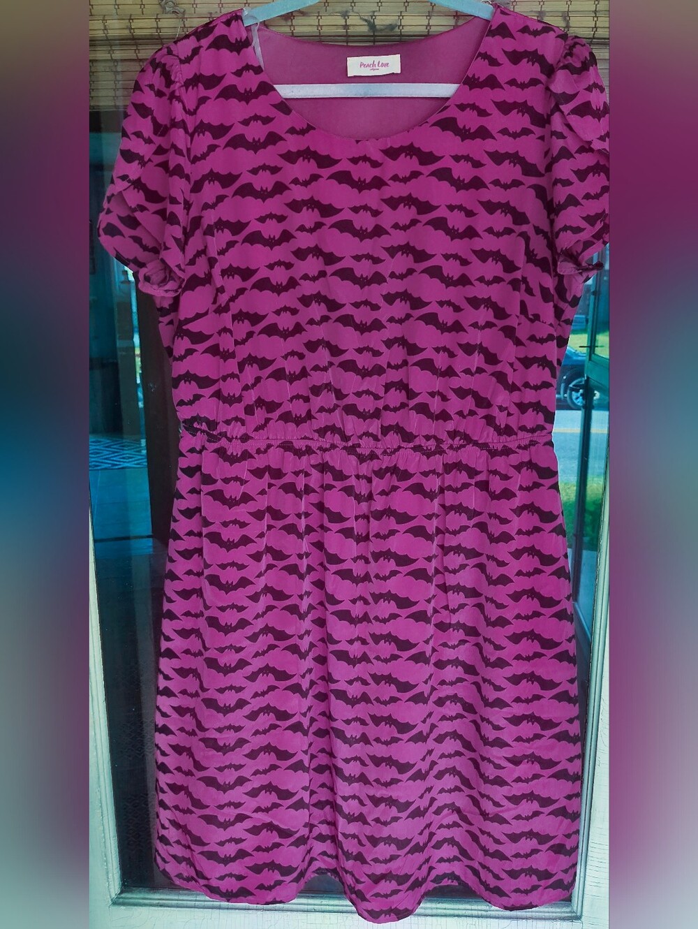 Silky Magenta Halloween Dress with Black Bat Print 2x